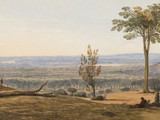 Frederick Garling View across the coastal plain 1827 watercolour and pencil on paper 13.2 x 37.5 cm State Art Collection, Art Gallery of Western Australia Purchased 1978
