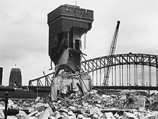 Demolition of the tram shed at Bennelong Point, Fairfax Media 30 December 1958. Fairfax Syndication FXJ171876 (c)
