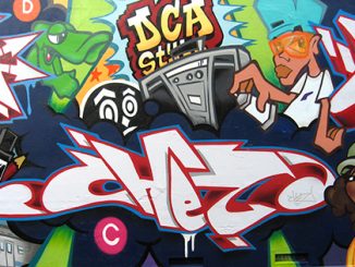 DCA Hip Hop part of DCA Crew, 2009 Newtown NSW. Aerosol acrylic on brick wall, 4m x 2m. Other writers Days1, Mistery
