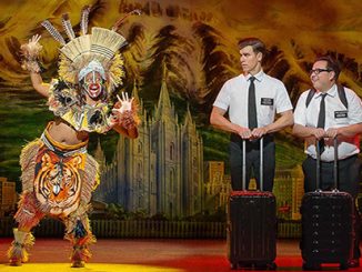 The Book of Mormon Shauntelle Benjamin, Blake Bowden and Nyk Bielak - photo by Jeff Busby