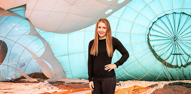 NGA Patricia Piccinini standing Inside Skywhale, 2013