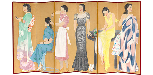 Taniguchi Fumie, Women preparing for a party (Yosoo hitobito), 1935