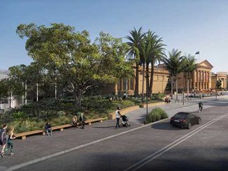 Architectural render of the Art Gallery of New South Wales forecourt and reflecting pools AAR