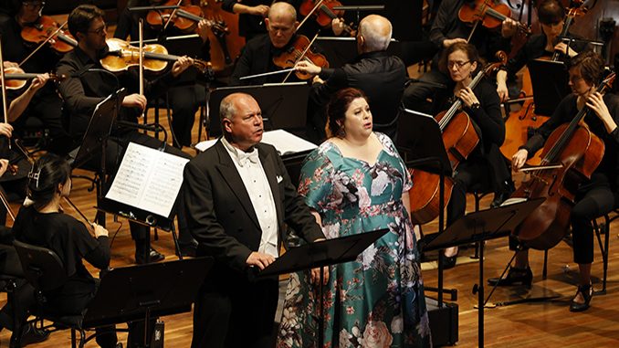 Stefan Vinke as Tannhauser Amber Wagner as Elisabeth in Opera Australia's 2023 production of Tannhäuser in concert at the Hamer Hall photo by Jeff Busby