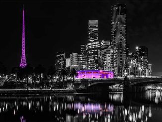 The Arts Centre Melbourne Spire lit purple for International Day of People with Disability on 3 December photo by Tom Blachford