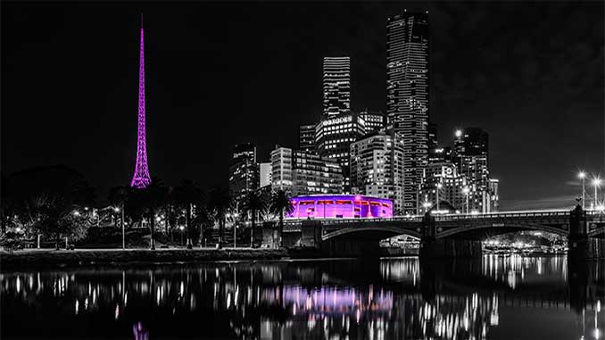 The Arts Centre Melbourne Spire lit purple for International Day of People with Disability on 3 December photo by Tom Blachford