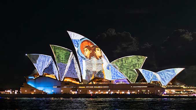 Vivid Sydney 2024 The Sydney Opera House sails show off the work Echo by Julia Gutman and Pleasant Company courtesy of Destination NSW