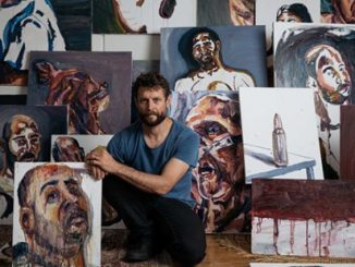 BAG Ben Quilty with Myuran Sukumaran's paintings - photo by Daniel Boud