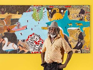 Tarnanthi-2021-John-Prince-Siddon-with-his-work-Australia-Mix-it-all-up