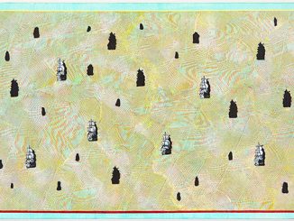 Vivienne-Binns,-Captain-Cook-in-spinifex-green-2002,-synthetic-polymer-paint-on-canvas,-62.6-x-100.5-cm.-Private-collection,-Canberra-photo-by-Zan-Wimberley