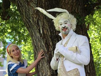 ACOCo-Alices-Adventures-in-Wonderland-Melissa-Davis-as-Alice-and-Christopher-Tonkin-as-White-Rabbit-photo-by-Greta-Nash