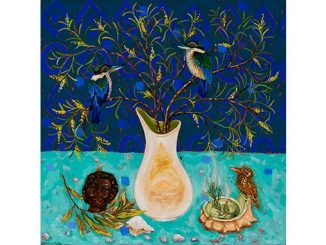 Deanne Gilson (Wadawurrung) Still Sacred and Golden (Sacred Kingfisher and Golden Wattle) 2022 feature