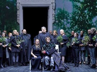 Celeste Lazarenko as Ilia Michael Schade as Idomeneo Caitlin Hulcup as Idamante and the Opera Australia Chorus in Idomeneo photo by Keith Saunders