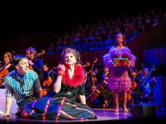 Alexander Lewis as Candide Caroline OConnor as The Old Lady and Annie Aitken As Cunegonde in Candide 2018 photo by Grant Leslie