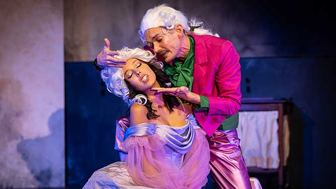 Melanie Bird as Princess Josiana and Anthony Craig as Lord Dirry-Moir in The Grinning Man photo by Ben Fon