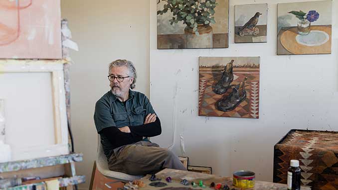 Artist Keith Burt at the Nancy Fairfax Artist in Residence Studio in Murwillumbah photo by Aaron Chapman