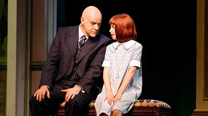 Anthony Warlow as Daddy Warbucks and Lucille Le Meledo as Annie in the 2012 production of ANNIE - photo by Jeff Busby