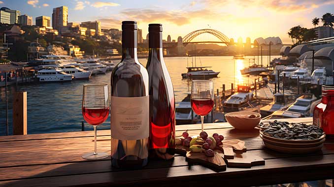 Tasty snacks and drinks over looking Sydney Harbour at sunset