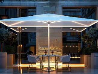 A stylish outdoor area with an umbrella