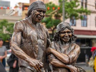 The statues of Uncle Archie Roach AC and Aunty Ruby Hunter photo by T J Garvie