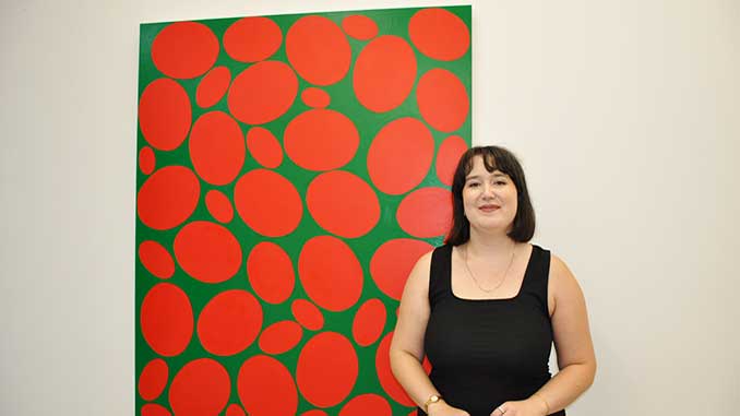 Emma Nixon with Sandra Bridie's Susan Fielder detail from Institution photo by Rhonda Dredge