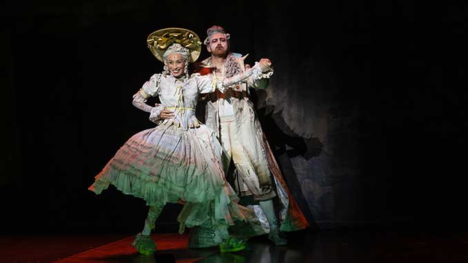 OA Candide Cathy Di-Zhang as Paquette and Eddie Perfect as Voltaire photo by Carlita Sari